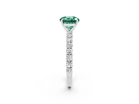 White gold Round Cut Diamond Pavé Band Solitaire Ring with Prong Setting_8