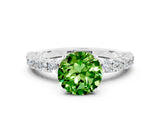 White gold Round Cut Diamond Pavé Band Solitaire Ring with Prong Setting