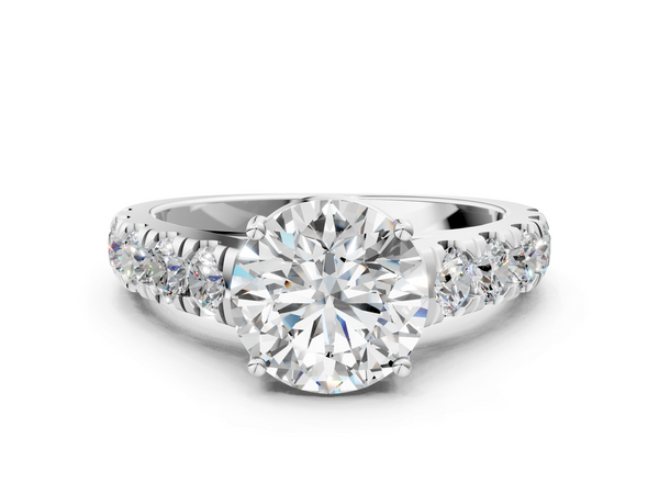 White gold Round Cut Diamond Solitaire Ring with Micro Pave Band and Prong Setting