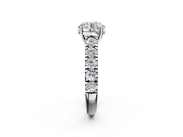 White gold Round Cut Diamond Solitaire Ring with Micro Pave Band and Prong Setting