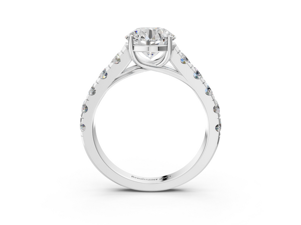 White gold Round Cut Diamond Solitaire Ring with Micro Pave Band and Prong Setting