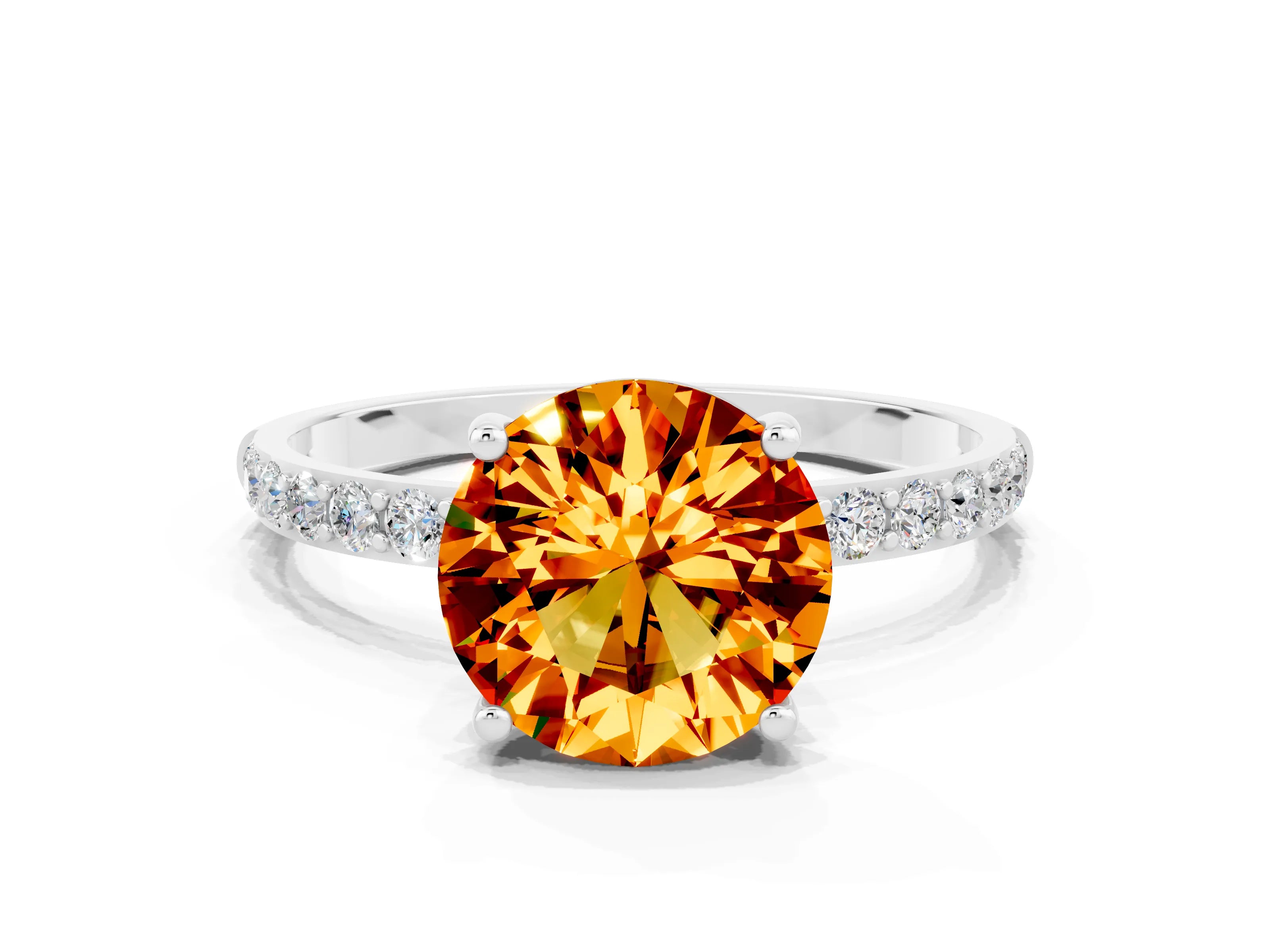White gold Round Cut Diamond Pavé Band with Six-Prong Setting