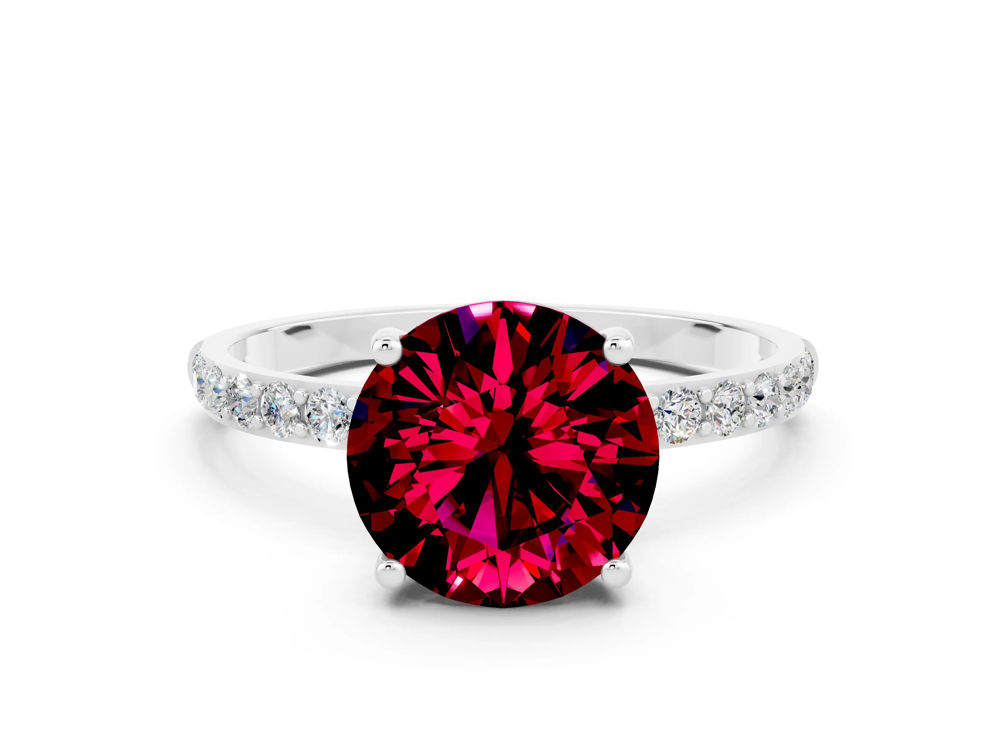 White gold Round Cut Diamond Pavé Band with Six-Prong Setting