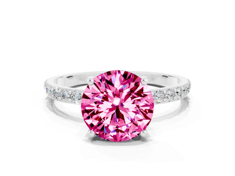 White gold Round Cut Diamond Pavé Band with Six-Prong Setting