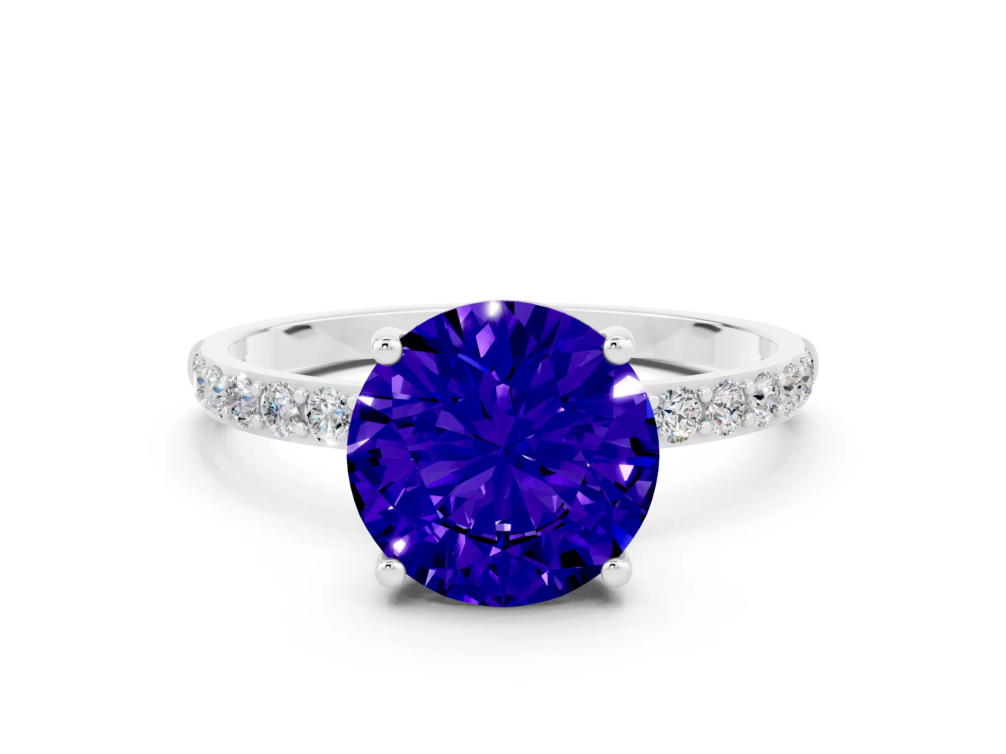 White gold Round Cut Diamond Pavé Band with Six-Prong Setting