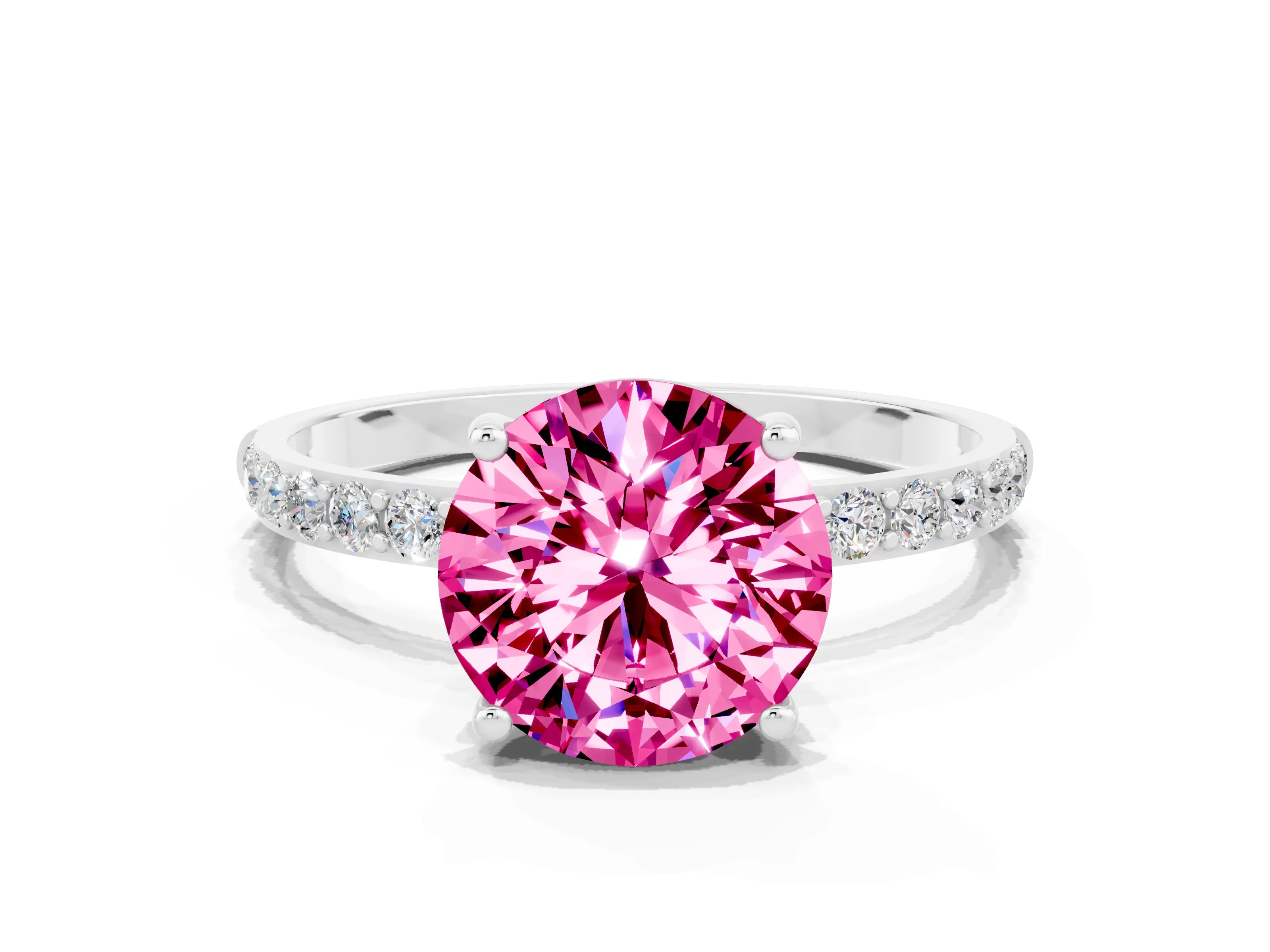White gold Round Cut Diamond Pavé Band with Six-Prong Setting