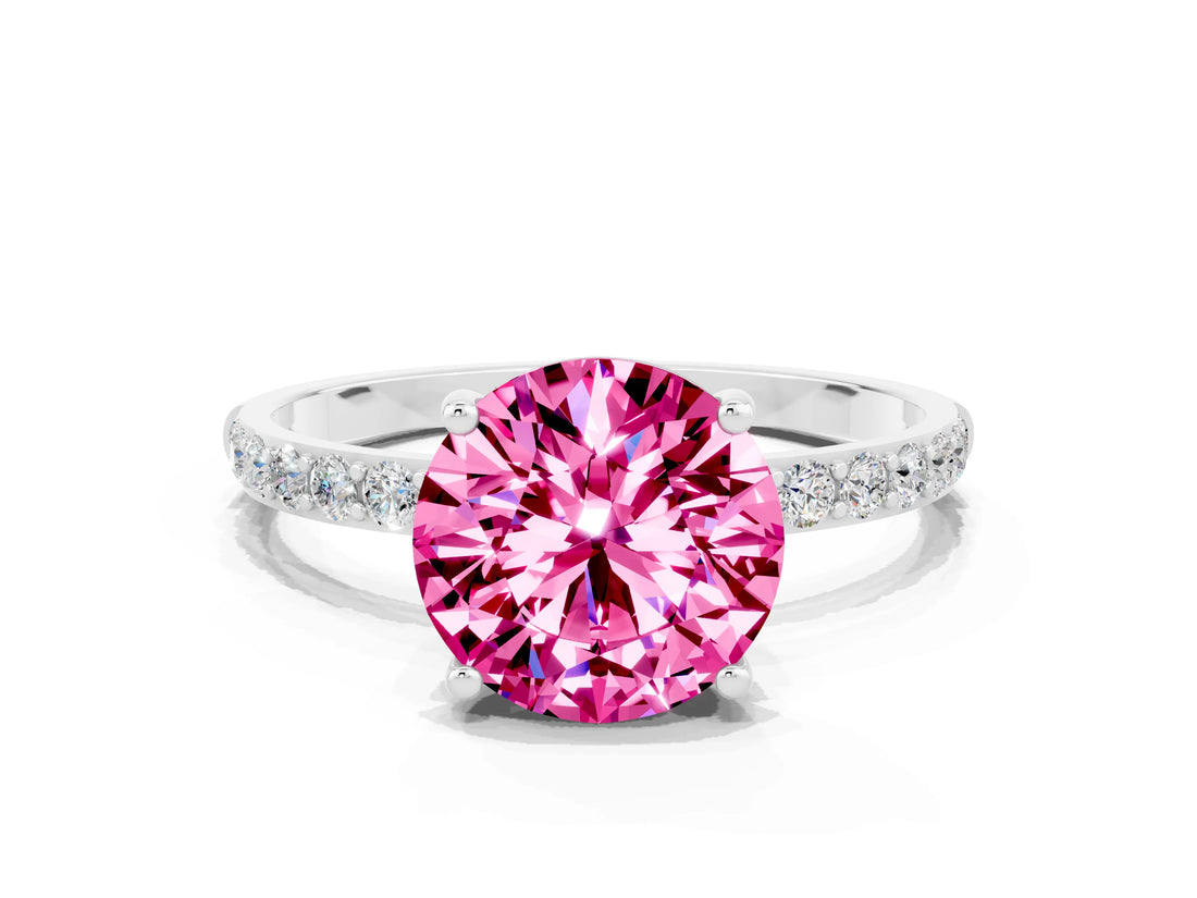 White gold Round Cut Diamond Pavé Band with Six-Prong Setting
