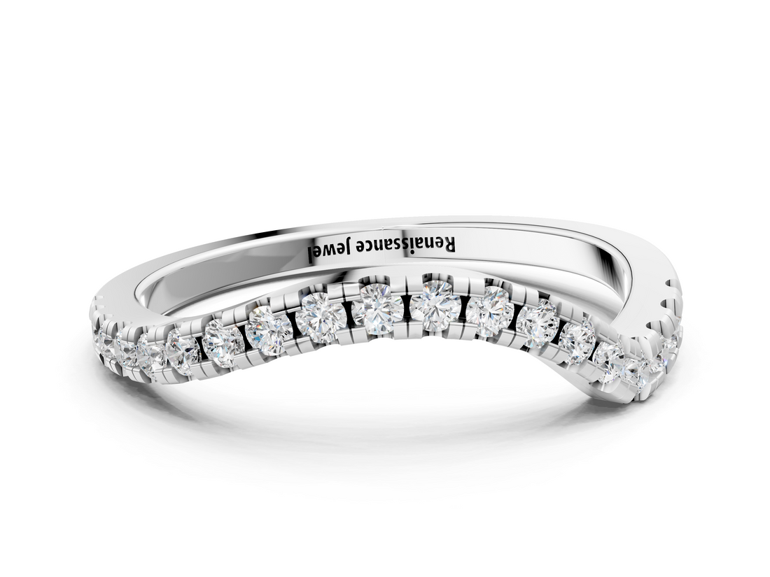 White gold Round Cut Diamond Pavé Curved Band with Shared Prong Setting_12