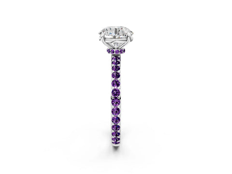 White gold Round Cut Diamond Pavé Engagement Ring with Round with Amethyst side stone Accents and Prong Setting_26