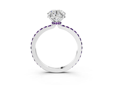 White gold Round Cut Diamond Pavé Engagement Ring with Round with Amethyst side stone Accents and Prong Setting_27