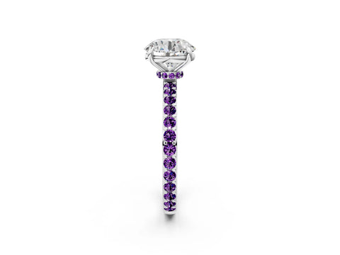 White gold Round Cut Diamond Pavé Engagement Ring with Round with Amethyst side stone Accents and Prong Setting_2