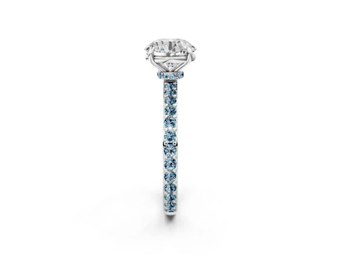 White gold Round Cut Diamond Pavé Engagement Ring with Round with Aquamarine side stone Accents and Prong Setting_20