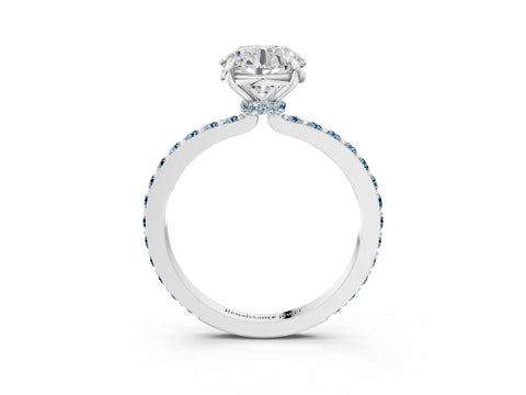 White gold Round Cut Diamond Pavé Engagement Ring with Round with Aquamarine side stone Accents and Prong Setting_21