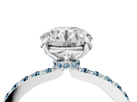 White gold Round Cut Diamond Pavé Engagement Ring with Round with Aquamarine side stone Accents and Prong Setting_22