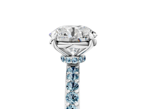 White gold Round Cut Diamond Pavé Engagement Ring with Round with Aquamarine side stone Accents and Prong Setting_23