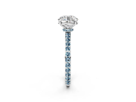 White gold Round Cut Diamond Pavé Engagement Ring with Round with Aquamarine side stone Accents and Prong Setting_2