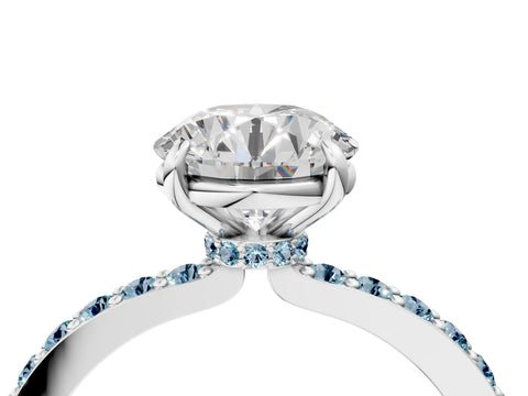White gold Round Cut Diamond Pavé Engagement Ring with Round with Aquamarine side stone Accents and Prong Setting_4