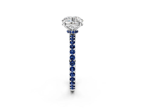 White gold Round Cut Diamond Pavé Engagement Ring with Round with Blue Sapphire side stone Accents and Prong Setting_2