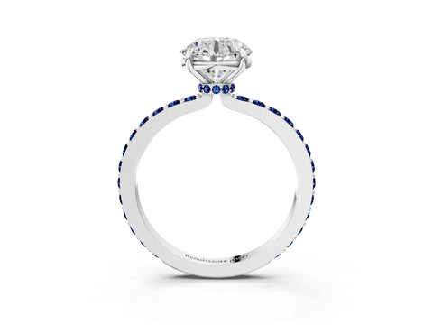 White gold Round Cut Diamond Pavé Engagement Ring with Round with Blue Sapphire side stone Accents and Prong Setting_33