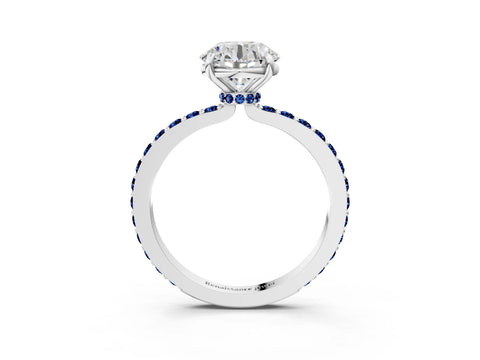 White gold Round Cut Diamond Pavé Engagement Ring with Round with Blue Sapphire side stone Accents and Prong Setting_3
