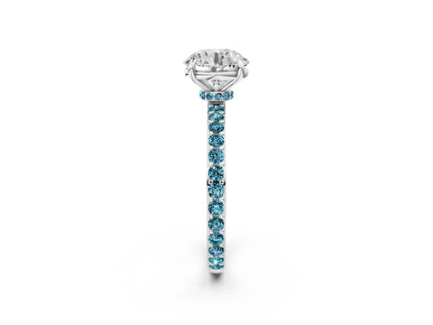 White gold Round Cut Diamond Pavé Engagement Ring with Round with Blue Topaz side stone Accents and Prong Setting_2