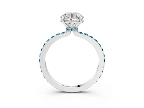 White gold Round Cut Diamond Pavé Engagement Ring with Round with Blue Topaz side stone Accents and Prong Setting_3