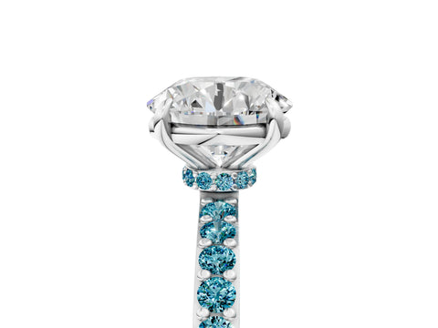 White gold Round Cut Diamond Pavé Engagement Ring with Round with Blue Topaz side stone Accents and Prong Setting_5