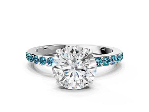 White gold Round Cut Diamond Pavé Engagement Ring with Round with Blue Topaz side stone Accents and Prong Setting_78