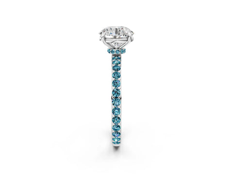 White gold Round Cut Diamond Pavé Engagement Ring with Round with Blue Topaz side stone Accents and Prong Setting_80