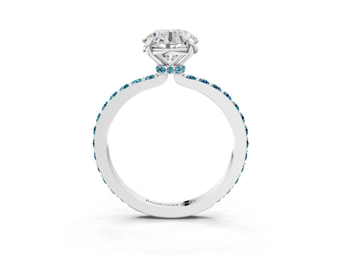 White gold Round Cut Diamond Pavé Engagement Ring with Round with Blue Topaz side stone Accents and Prong Setting_81