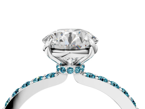 White gold Round Cut Diamond Pavé Engagement Ring with Round with Blue Topaz side stone Accents and Prong Setting_82