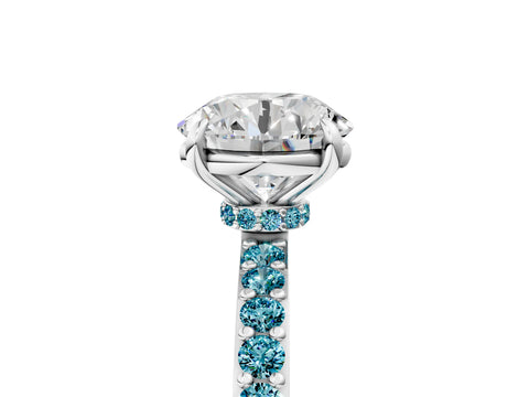 White gold Round Cut Diamond Pavé Engagement Ring with Round with Blue Topaz side stone Accents and Prong Setting_83