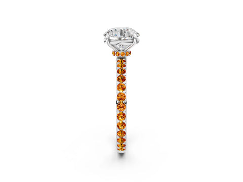 White gold Round Cut Diamond Pavé Engagement Ring with Round with Citrine side stone Accents and Prong Setting_2