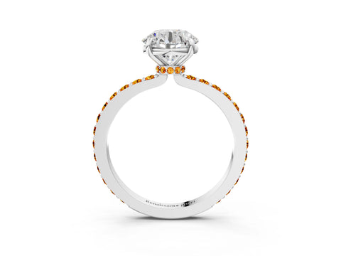 White gold Round Cut Diamond Pavé Engagement Ring with Round with Citrine side stone Accents and Prong Setting_3