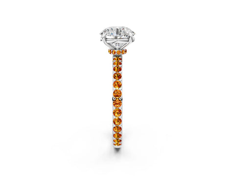 White gold Round Cut Diamond Pavé Engagement Ring with Round with Citrine side stone Accents and Prong Setting_56
