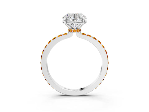 White gold Round Cut Diamond Pavé Engagement Ring with Round with Citrine side stone Accents and Prong Setting_57