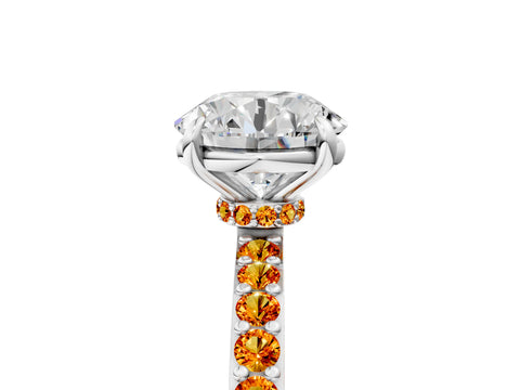 White gold Round Cut Diamond Pavé Engagement Ring with Round with Citrine side stone Accents and Prong Setting_59