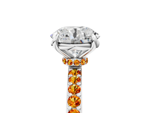 White gold Round Cut Diamond Pavé Engagement Ring with Round with Citrine side stone Accents and Prong Setting_5