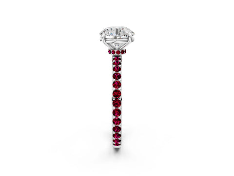 White gold Round Cut Diamond Pavé Engagement Ring with Round with Garnet side stone Accents and Prong Setting_2