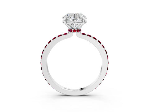 White gold Round Cut Diamond Pavé Engagement Ring with Round with Garnet side stone Accents and Prong Setting_3
