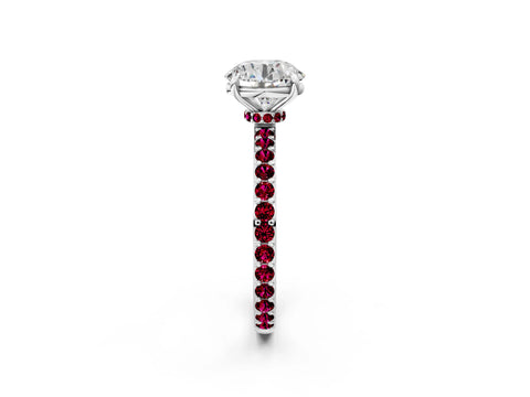 White gold Round Cut Diamond Pavé Engagement Ring with Round with Garnet side stone Accents and Prong Setting_50