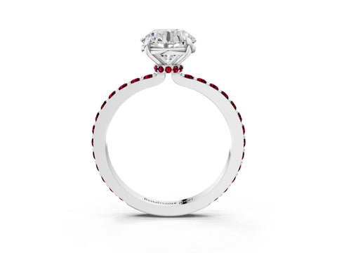 White gold Round Cut Diamond Pavé Engagement Ring with Round with Garnet side stone Accents and Prong Setting_51