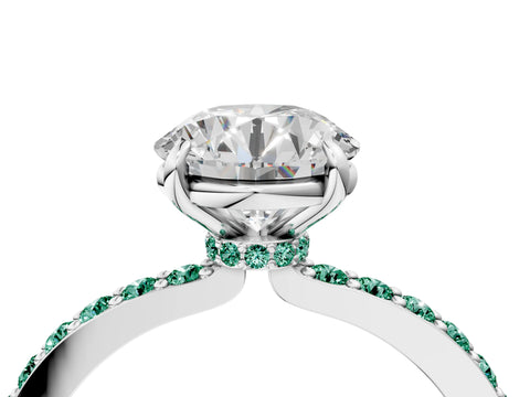 White gold Round Cut Diamond Pavé Engagement Ring with Round with Green Sapphire side stone Accents and Prong Setting_4