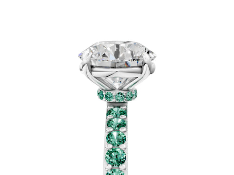 White gold Round Cut Diamond Pavé Engagement Ring with Round with Green Sapphire side stone Accents and Prong Setting_5