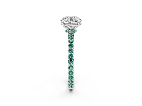 White gold Round Cut Diamond Pavé Engagement Ring with Round with Green Sapphire side stone Accents and Prong Setting_62