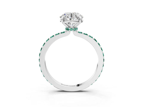 White gold Round Cut Diamond Pavé Engagement Ring with Round with Green Sapphire side stone Accents and Prong Setting_63