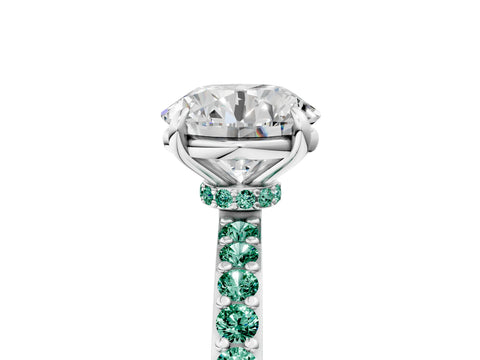 White gold Round Cut Diamond Pavé Engagement Ring with Round with Green Sapphire side stone Accents and Prong Setting_65