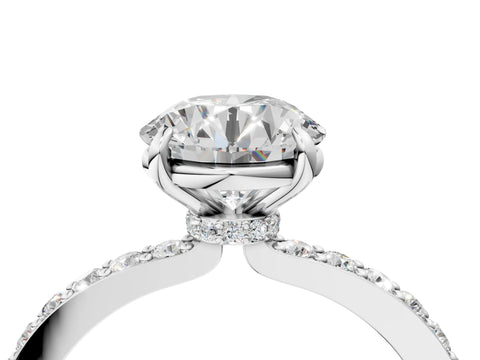 White gold Round Cut Diamond Pavé Engagement Ring with Round with Moissanite side stone Accents and Prong Setting_10