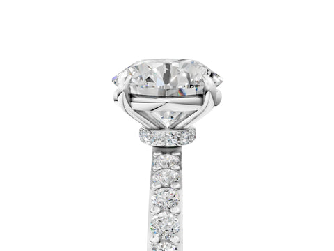 White gold Round Cut Diamond Pavé Engagement Ring with Round with Moissanite side stone Accents and Prong Setting_11