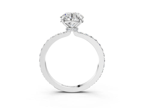 White gold Round Cut Diamond Pavé Engagement Ring with Round with Moissanite side stone Accents and Prong Setting_3
